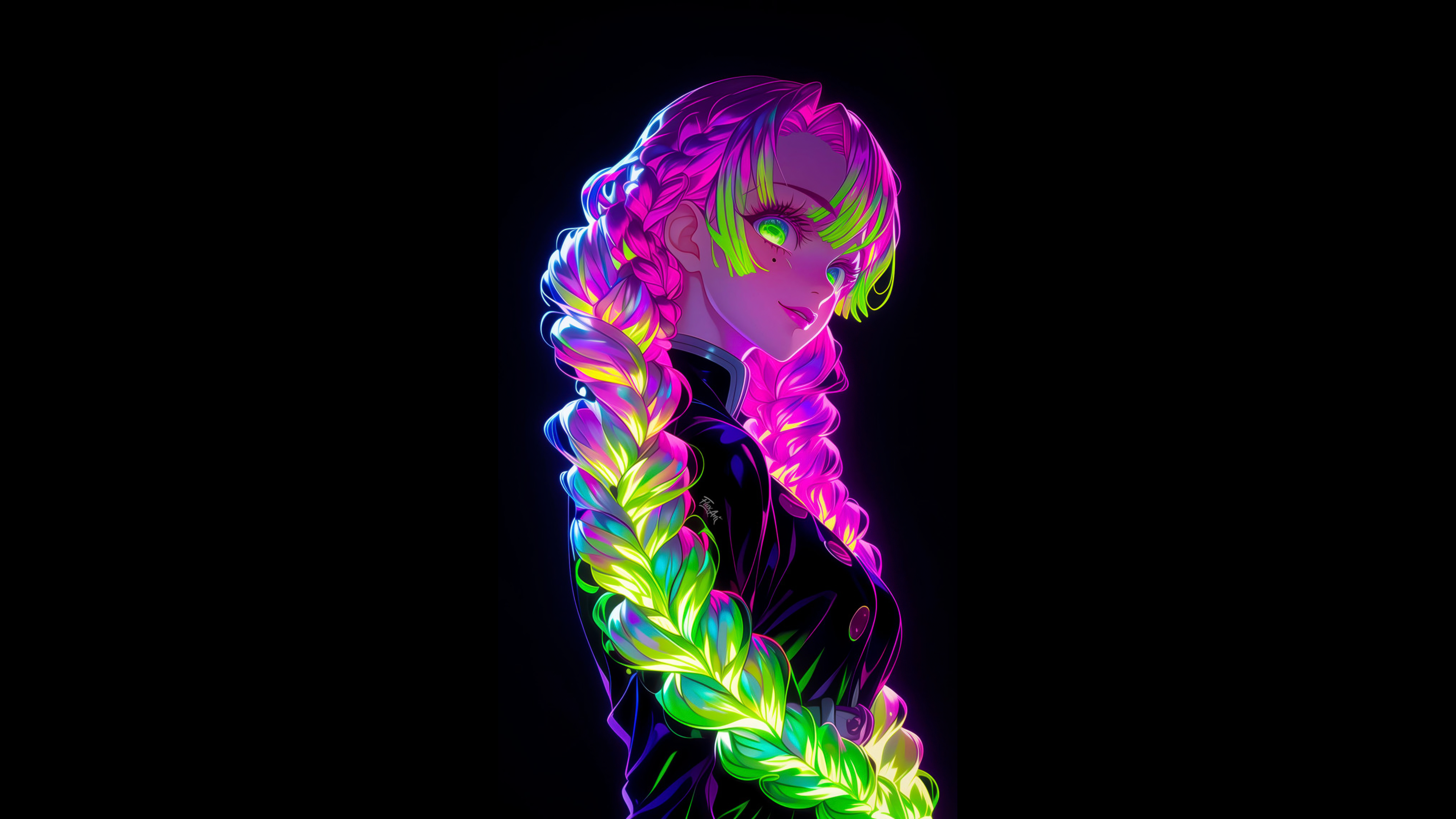 Mitsuri Kanroji Demon Slayer Neon Glow 4K Wallpaper HD Wallpaper